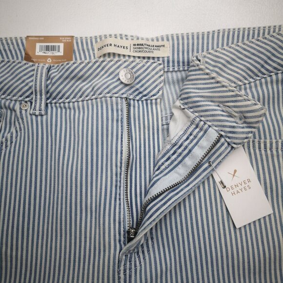 NWT Denver Hayes Hi Rise Skinny Crop Ladies Size 18 Blue & White Stripe Pants - Picture 5 of 14